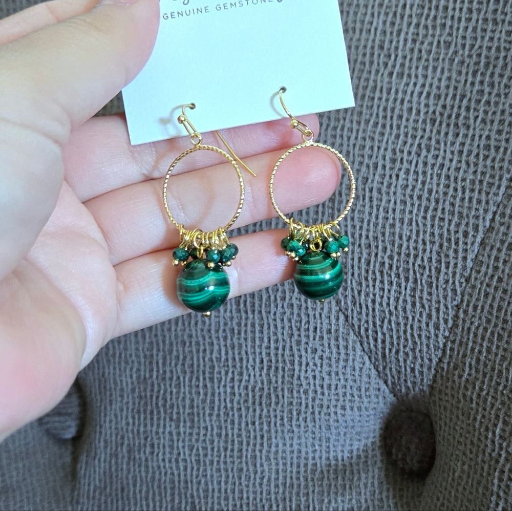 Iris & Lily Malachite💚 Cluster Dangle Earrings - Picture 6 of 15